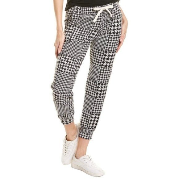 MONROW Supersoft Fleece Houndstooth Girlfriend Sweatpants XS - Picture 2 of 6
